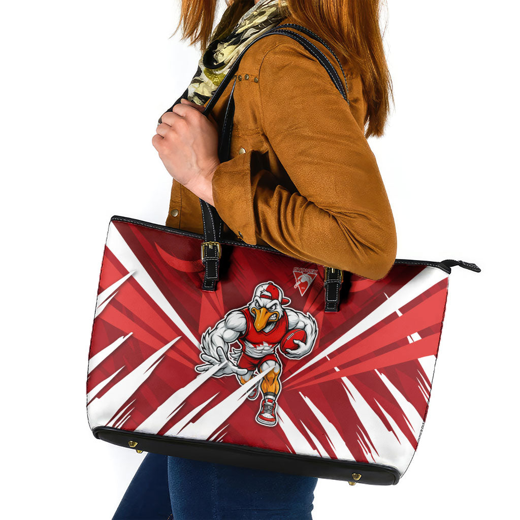 Sydney Swans Australian Football Leather Tote Bag Muscular Swan Mascot - Bold Team Colors