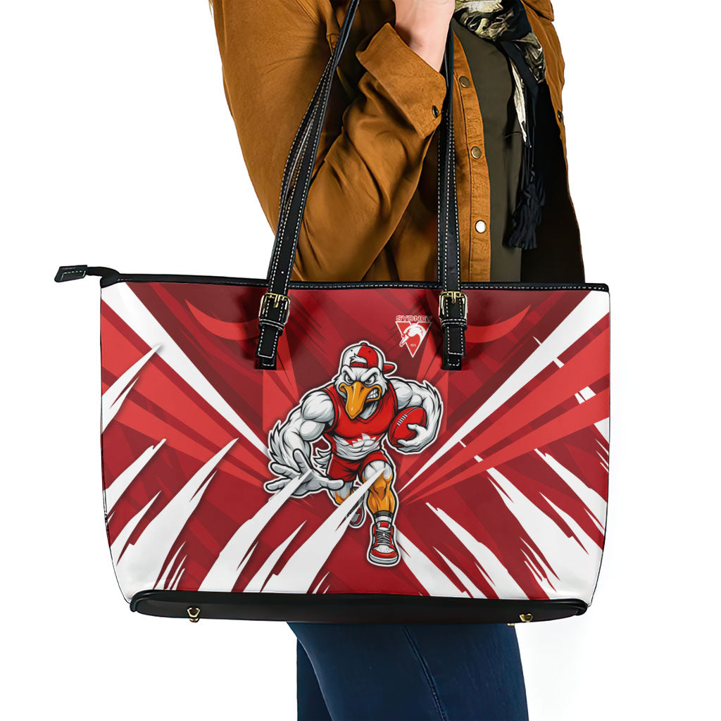 Sydney Swans Australian Football Leather Tote Bag Muscular Swan Mascot - Bold Team Colors