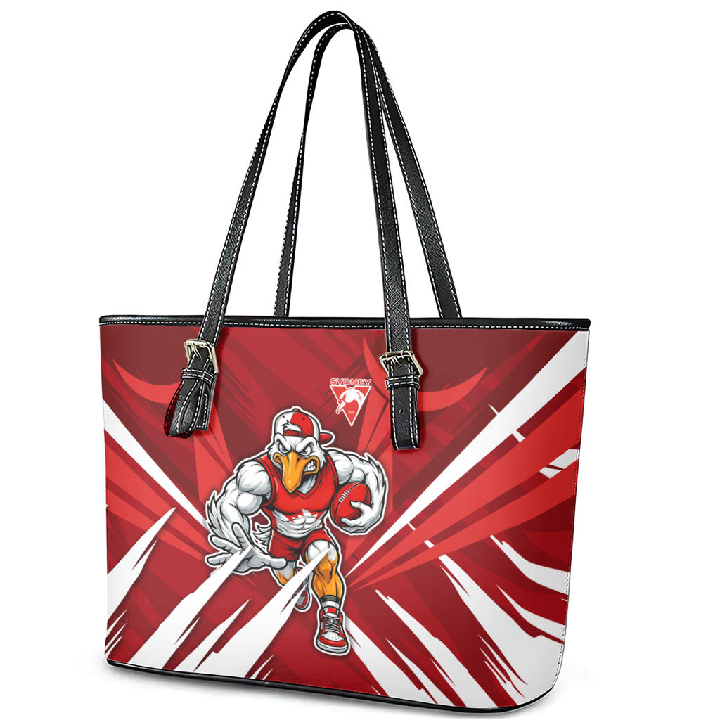 Sydney Swans Australian Football Leather Tote Bag Muscular Swan Mascot - Bold Team Colors