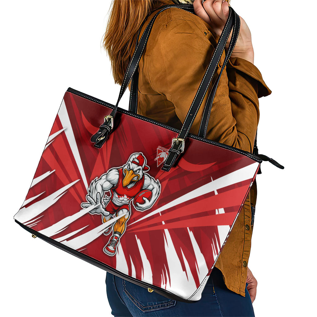 Sydney Swans Australian Football Leather Tote Bag Muscular Swan Mascot - Bold Team Colors