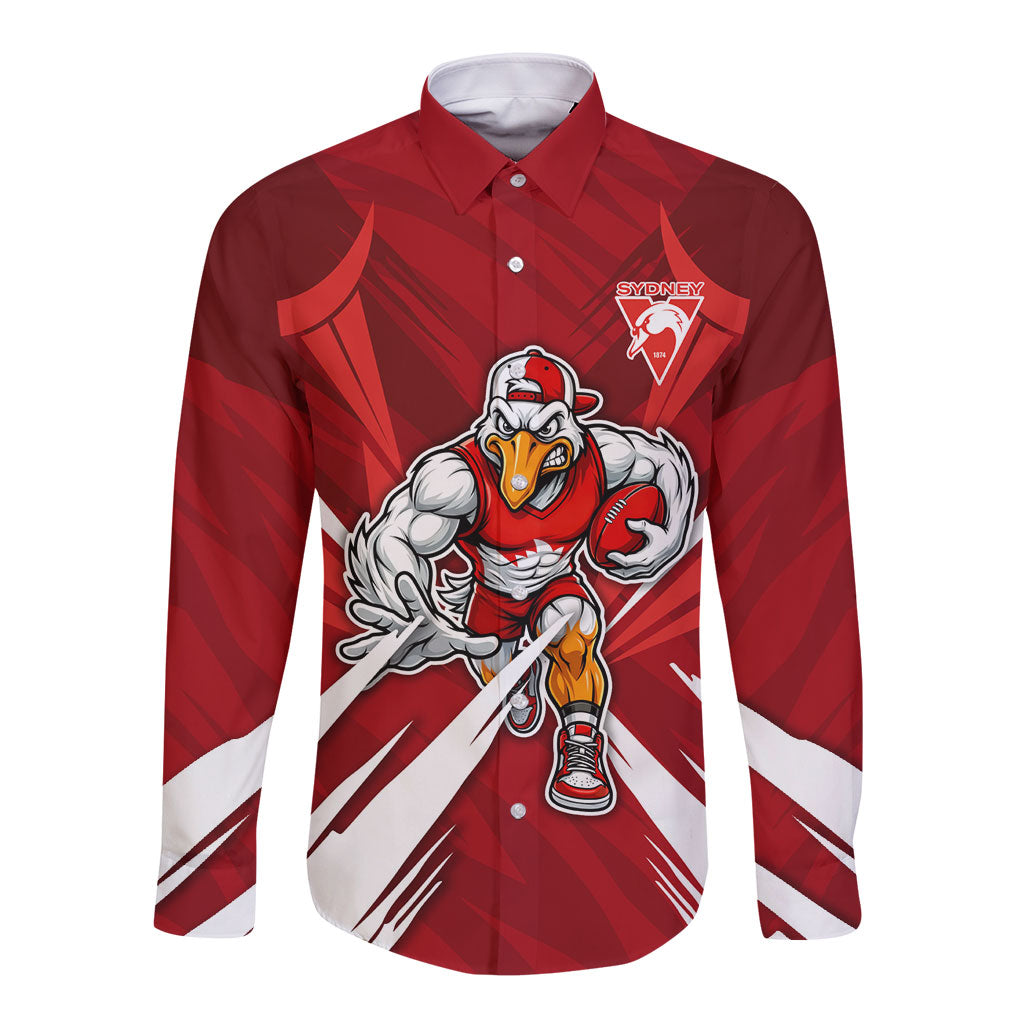Sydney Swans Australian Football Long Sleeve Button Shirt Muscular Swan Mascot - Bold Team Colors