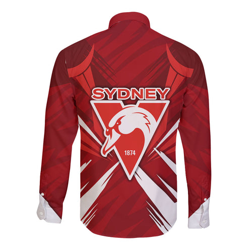 Sydney Swans Australian Football Long Sleeve Button Shirt Muscular Swan Mascot - Bold Team Colors
