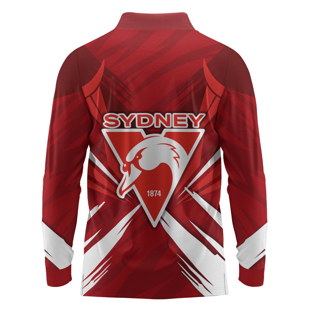 Sydney Swans Australian Football Long Sleeve Polo Shirt Muscular Swan Mascot - Bold Team Colors