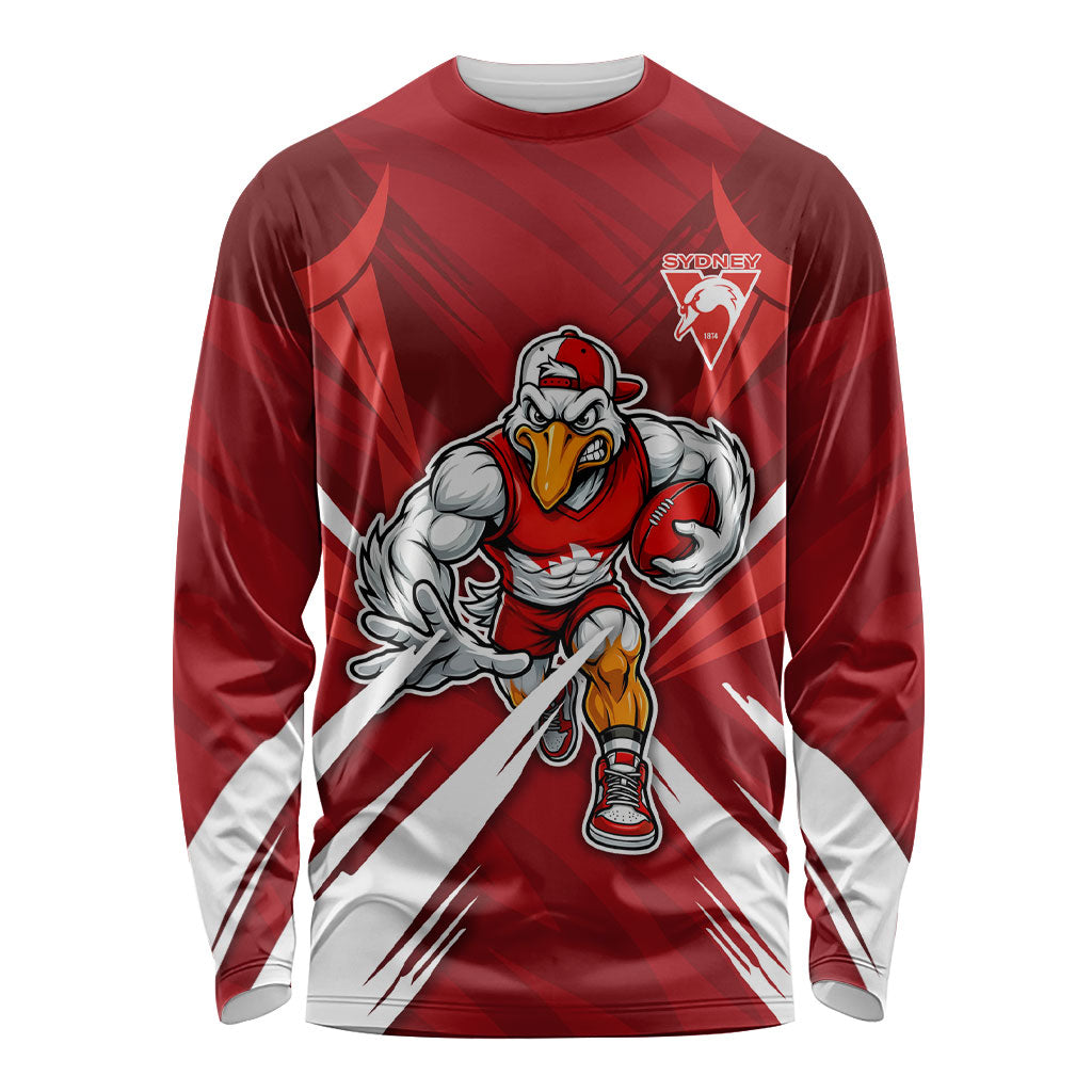 Sydney Swans Australian Football Long Sleeve Shirt Muscular Swan Mascot - Bold Team Colors