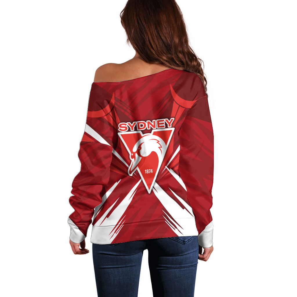 Sydney Swans Australian Football Off Shoulder Sweater Muscular Swan Mascot - Bold Team Colors