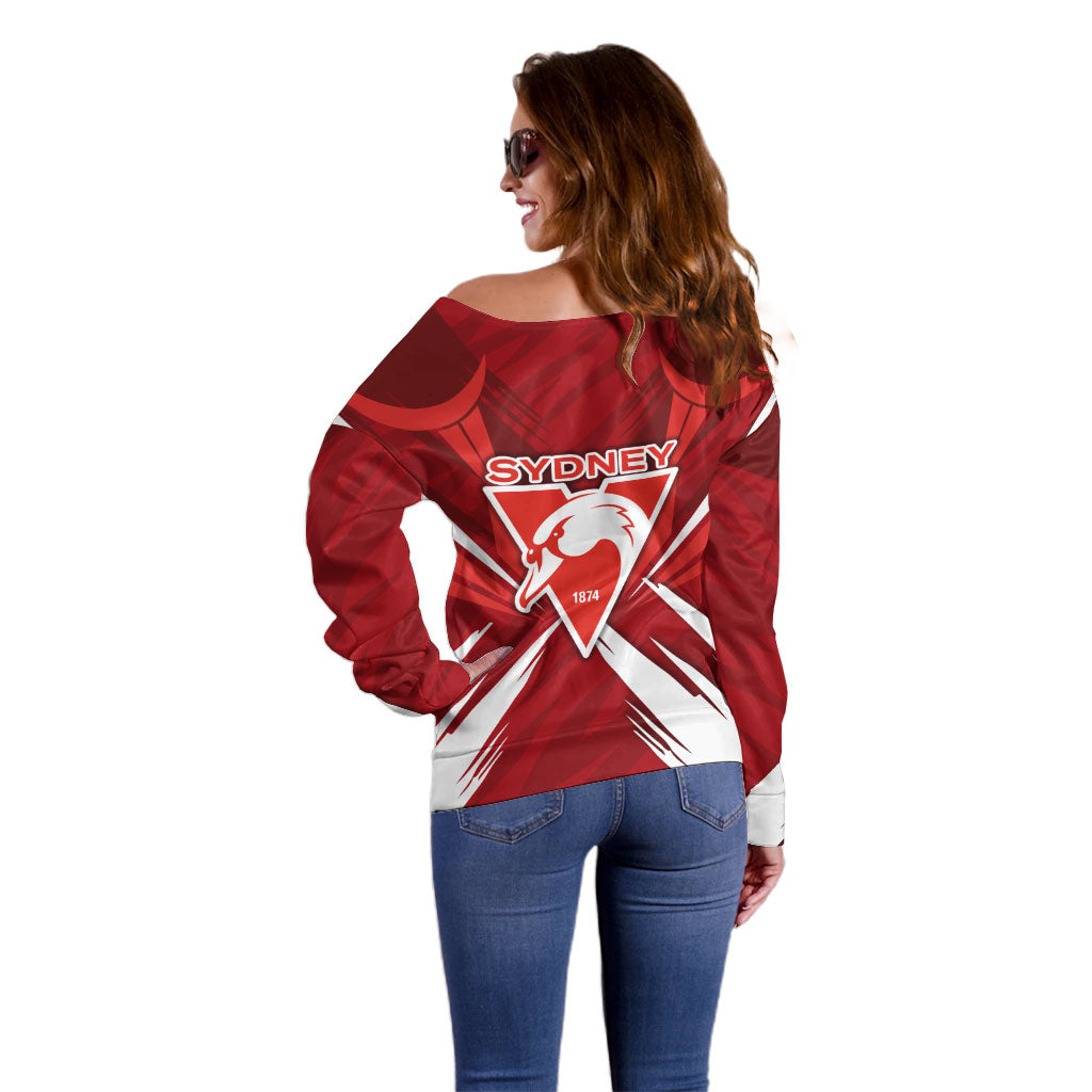 Sydney Swans Australian Football Off Shoulder Sweater Muscular Swan Mascot - Bold Team Colors