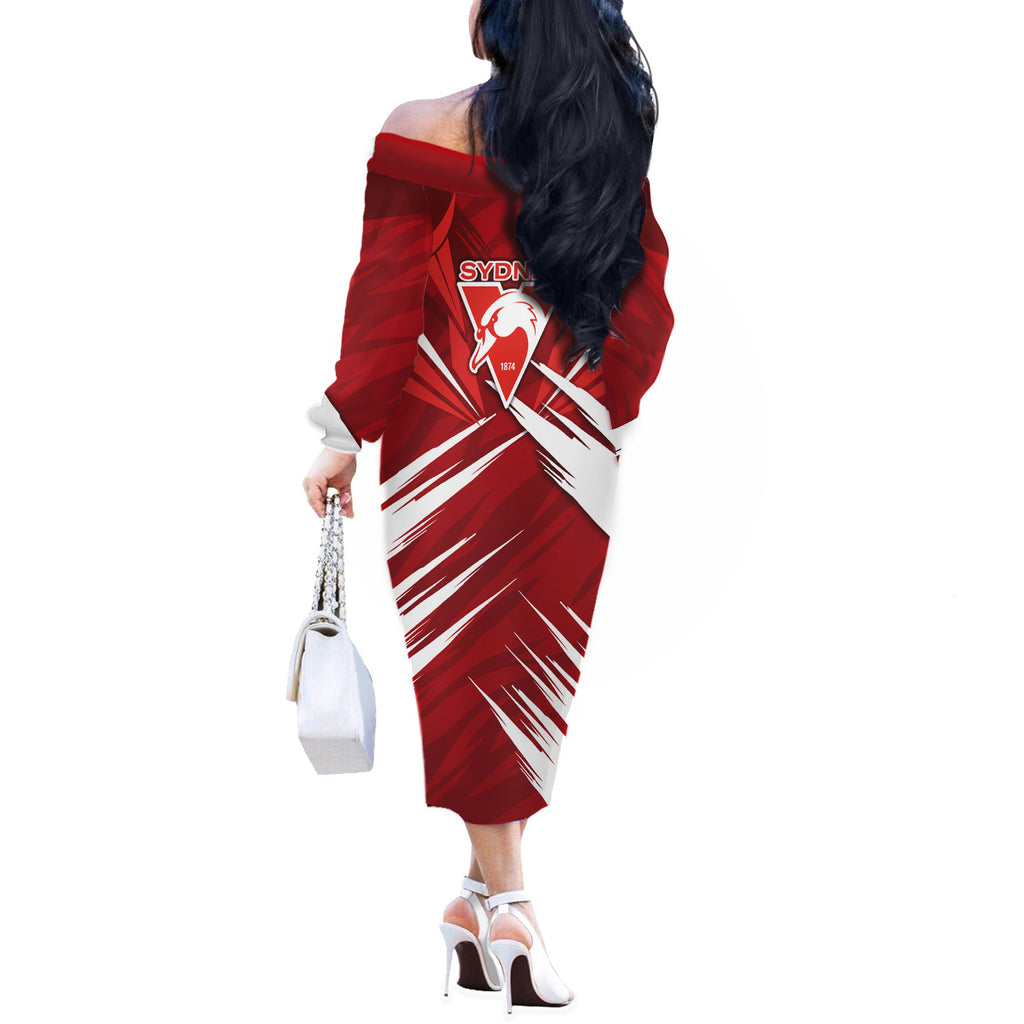 Sydney Swans Australian Football Off The Shoulder Long Sleeve Dress Muscular Swan Mascot - Bold Team Colors