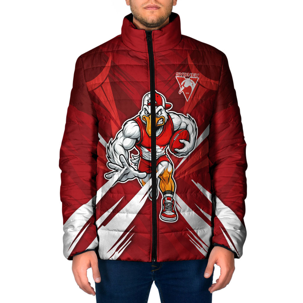 Sydney Swans Australian Football Padded Jacket Muscular Swan Mascot - Bold Team Colors