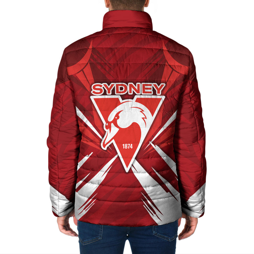 Sydney Swans Australian Football Padded Jacket Muscular Swan Mascot - Bold Team Colors