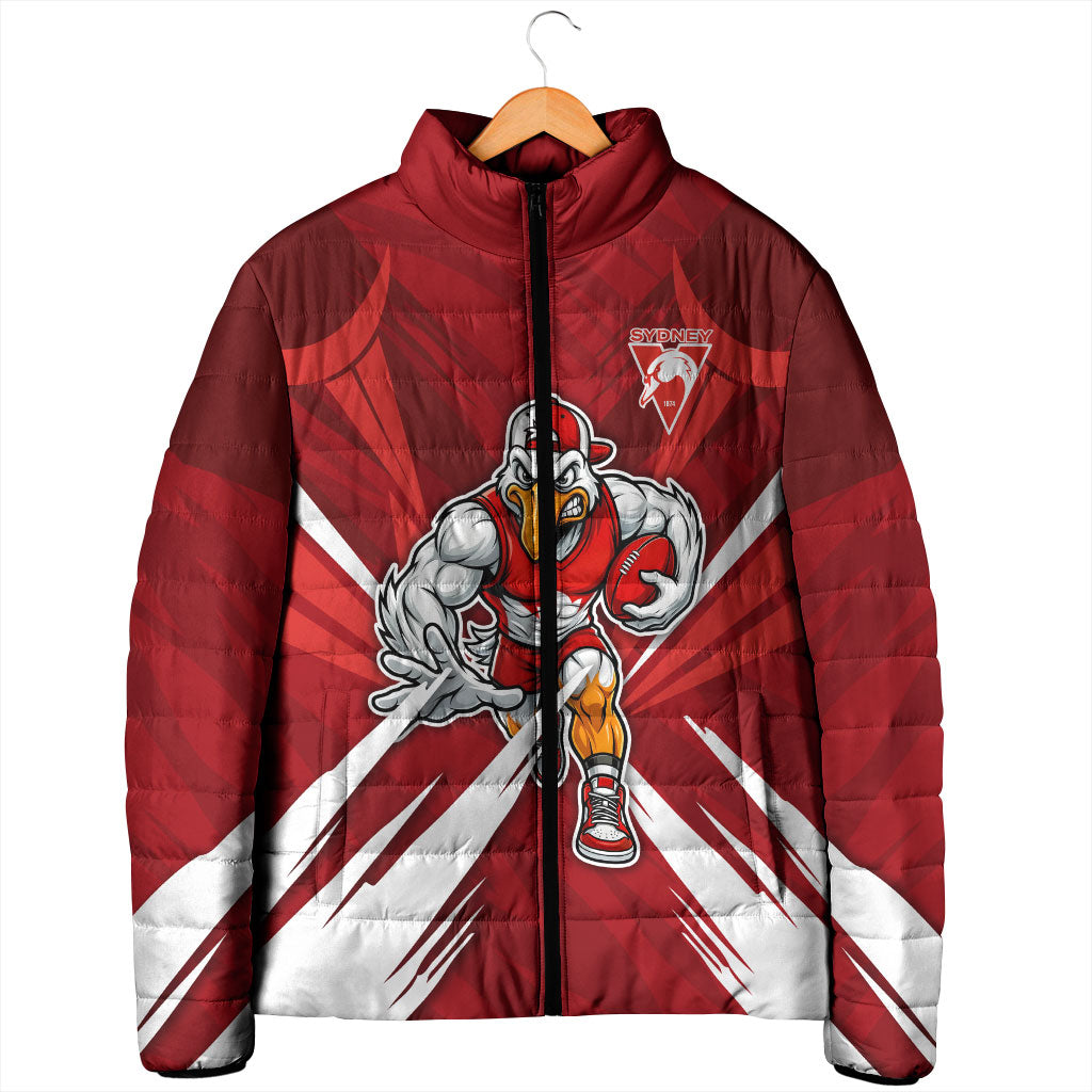 Sydney Swans Australian Football Padded Jacket Muscular Swan Mascot - Bold Team Colors