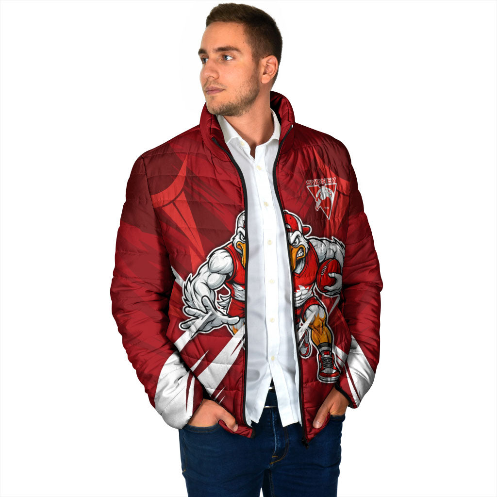Sydney Swans Australian Football Padded Jacket Muscular Swan Mascot - Bold Team Colors