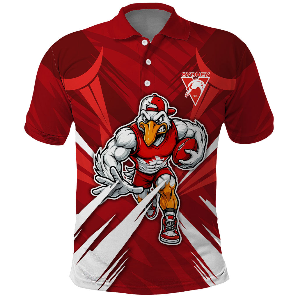 Sydney Swans Australian Football Polo Shirt Muscular Swan Mascot - Bold Team Colors