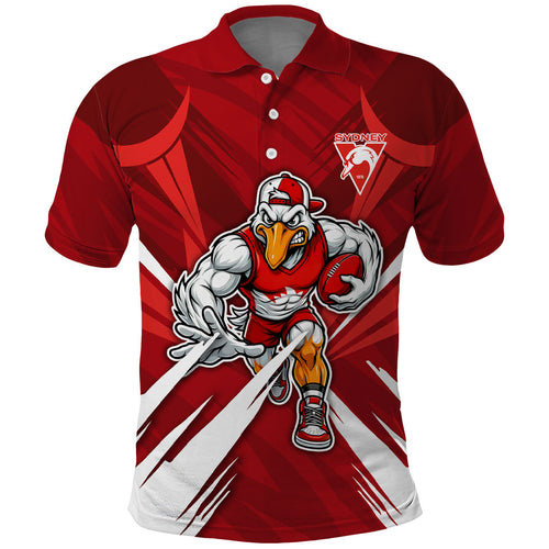 Sydney Swans Australian Football Polo Shirt Muscular Swan Mascot - Bold Team Colors