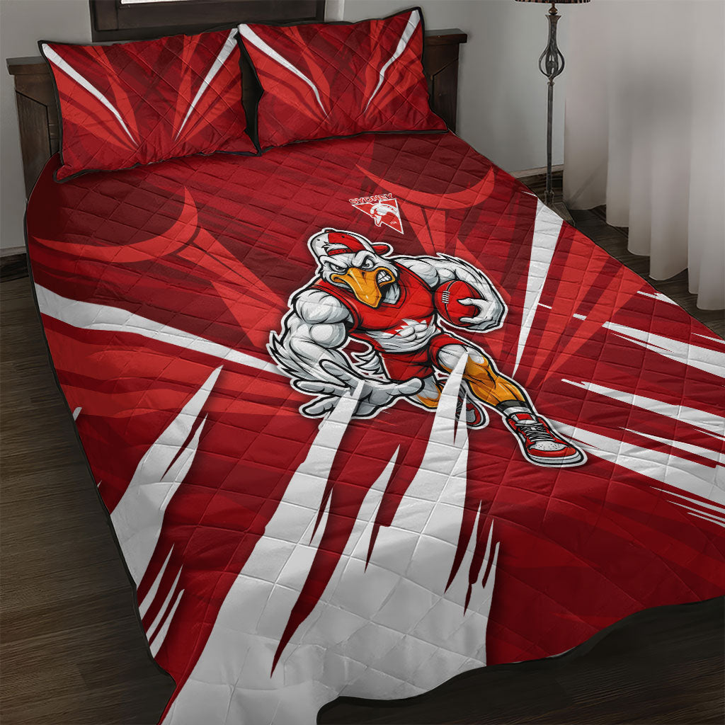 Sydney Swans Australian Football Quilt Bed Set Muscular Swan Mascot - Bold Team Colors