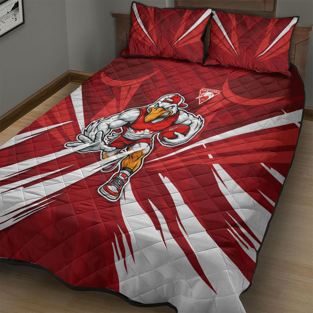 Sydney Swans Australian Football Quilt Bed Set Muscular Swan Mascot - Bold Team Colors