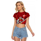 Sydney Swans Australian Football Raglan Cropped T Shirt Muscular Swan Mascot - Bold Team Colors