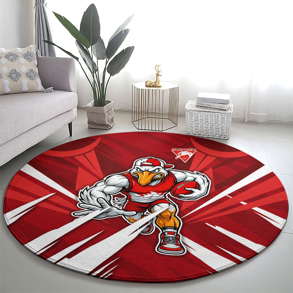Sydney Swans Australian Football Round Carpet Muscular Swan Mascot - Bold Team Colors
