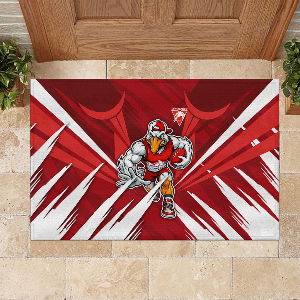 Sydney Swans Australian Football Rubber Doormat Muscular Swan Mascot - Bold Team Colors