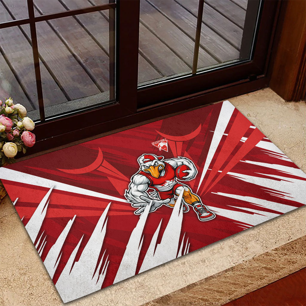Sydney Swans Australian Football Rubber Doormat Muscular Swan Mascot - Bold Team Colors