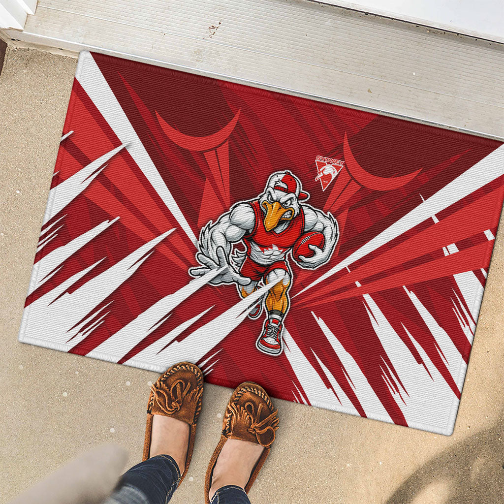 Sydney Swans Australian Football Rubber Doormat Muscular Swan Mascot - Bold Team Colors
