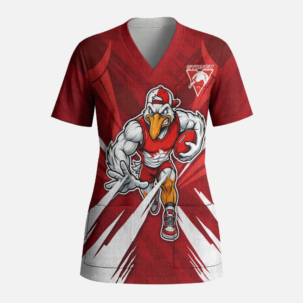 Sydney Swans Australian Football Scrub Top Muscular Swan Mascot - Bold Team Colors