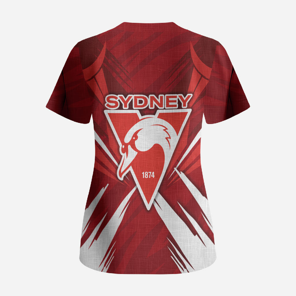 Sydney Swans Australian Football Scrub Top Muscular Swan Mascot - Bold Team Colors