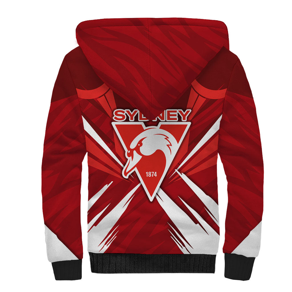 Sydney Swans Australian Football Sherpa Hoodie Muscular Swan Mascot - Bold Team Colors