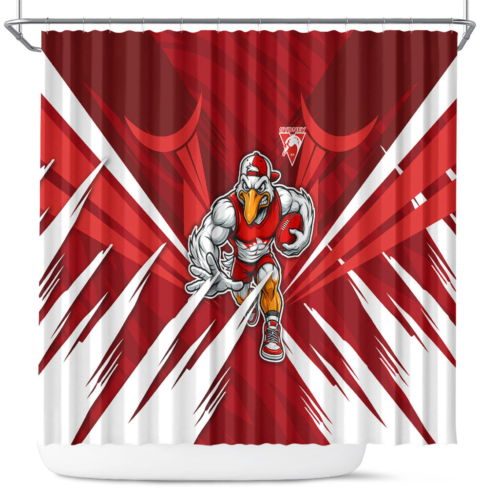 Sydney Swans Australian Football Shower Curtain Muscular Swan Mascot - Bold Team Colors