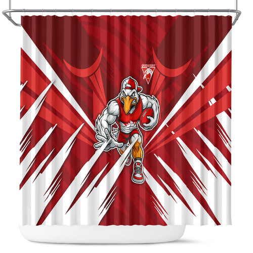 Sydney Swans Australian Football Shower Curtain Muscular Swan Mascot - Bold Team Colors
