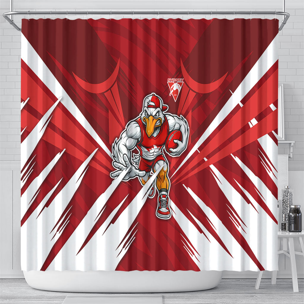 Sydney Swans Australian Football Shower Curtain Muscular Swan Mascot - Bold Team Colors