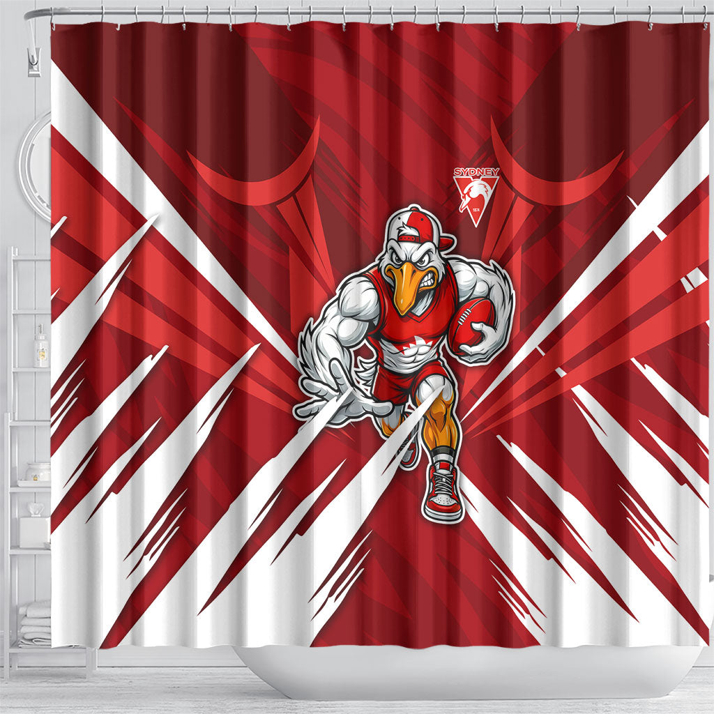 Sydney Swans Australian Football Shower Curtain Muscular Swan Mascot - Bold Team Colors