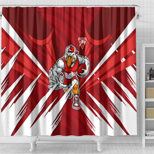 Sydney Swans Australian Football Shower Curtain Muscular Swan Mascot - Bold Team Colors