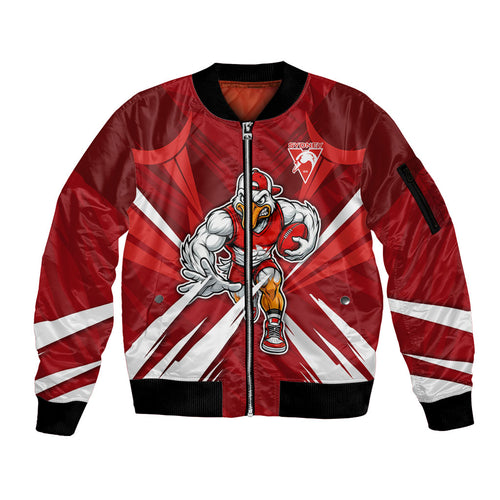 Sydney Swans Australian Football Sleeve Zip Bomber Jacket Muscular Swan Mascot - Bold Team Colors