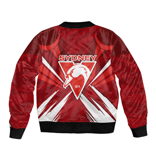 Sydney Swans Australian Football Sleeve Zip Bomber Jacket Muscular Swan Mascot - Bold Team Colors
