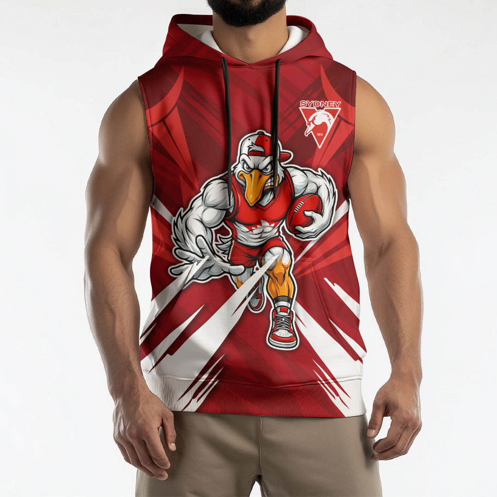 Sydney Swans Australian Football Sleeveless Hoodie Muscular Swan Mascot - Bold Team Colors