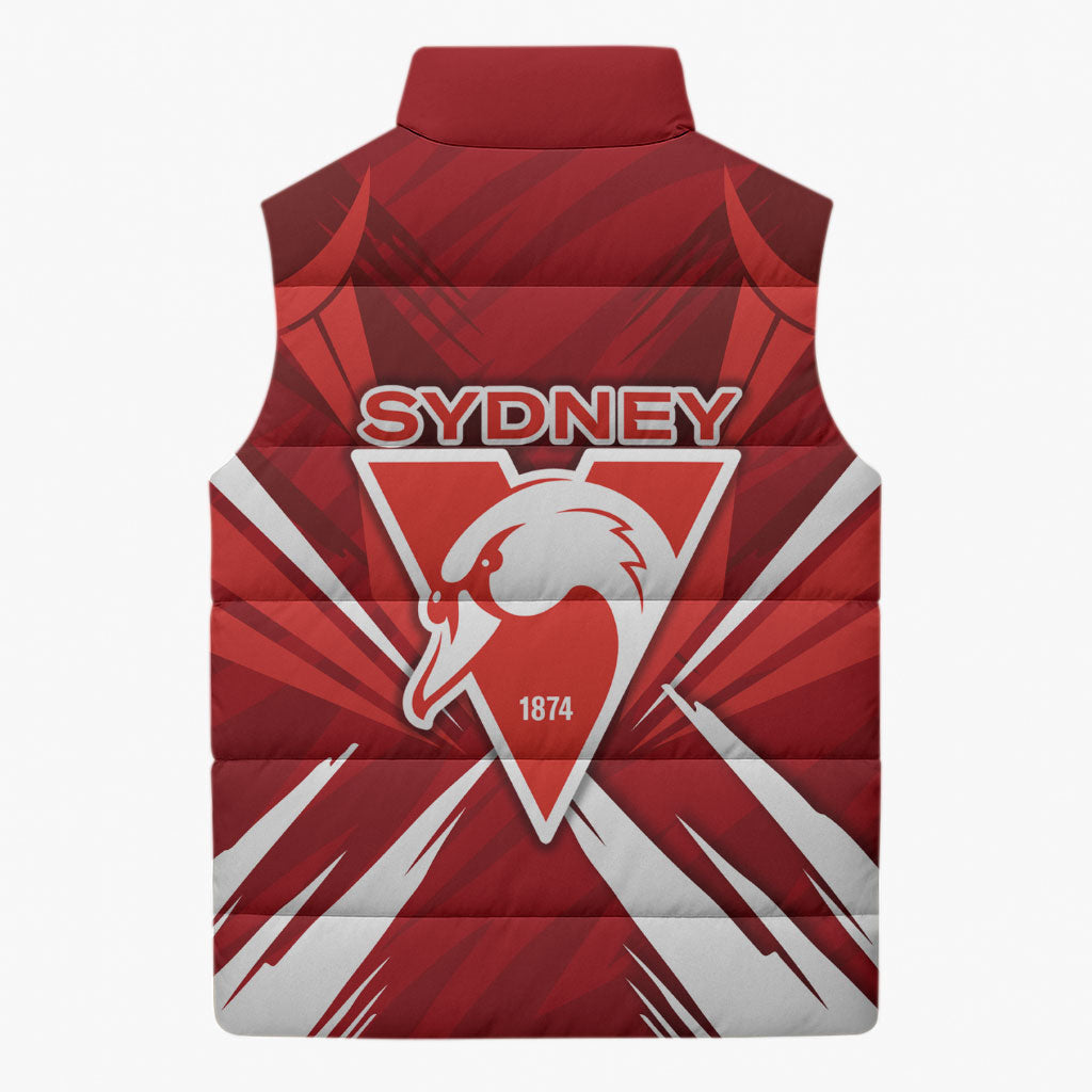 Sydney Swans Australian Football Sleeveless Puffer Jacket Muscular Swan Mascot - Bold Team Colors