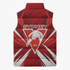 Sydney Swans Australian Football Sleeveless Puffer Jacket Muscular Swan Mascot - Bold Team Colors