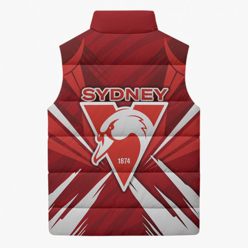 Sydney Swans Australian Football Sleeveless Puffer Jacket Muscular Swan Mascot - Bold Team Colors