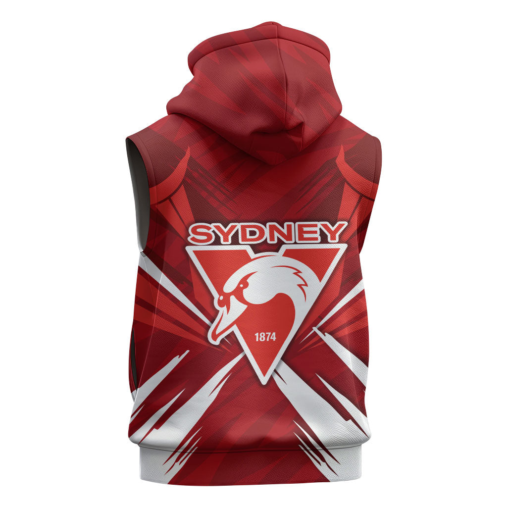 Sydney Swans Australian Football Sleeveless Zip Hoodie Muscular Swan Mascot - Bold Team Colors