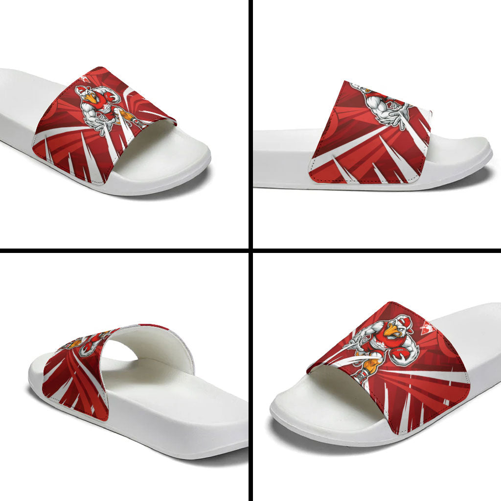 Sydney Swans Australian Football Slide Sandals Muscular Swan Mascot - Bold Team Colors