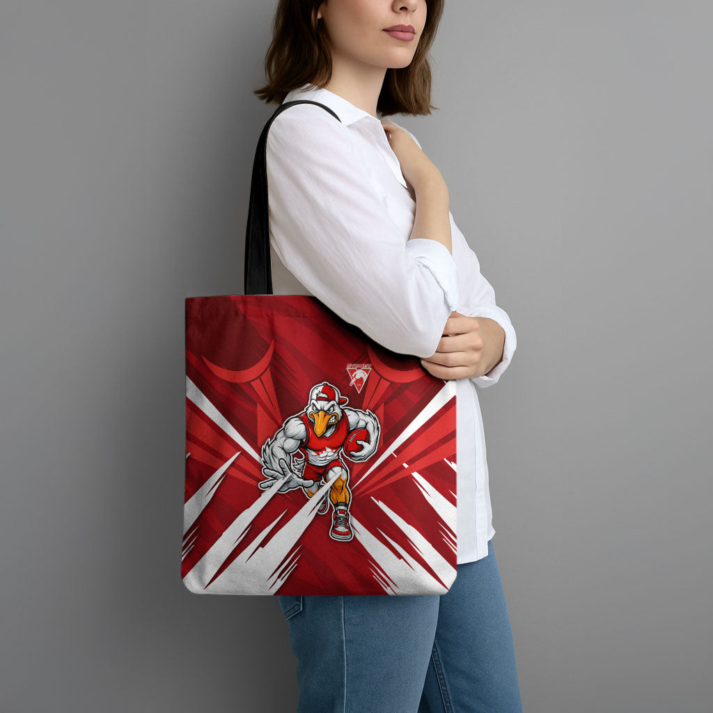 Sydney Swans Australian Football Tote Bag Muscular Swan Mascot - Bold Team Colors