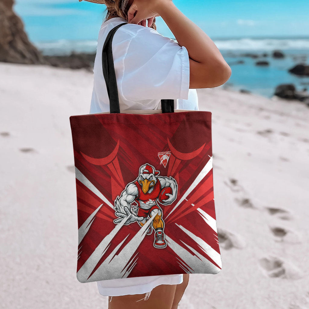 Sydney Swans Australian Football Tote Bag Muscular Swan Mascot - Bold Team Colors