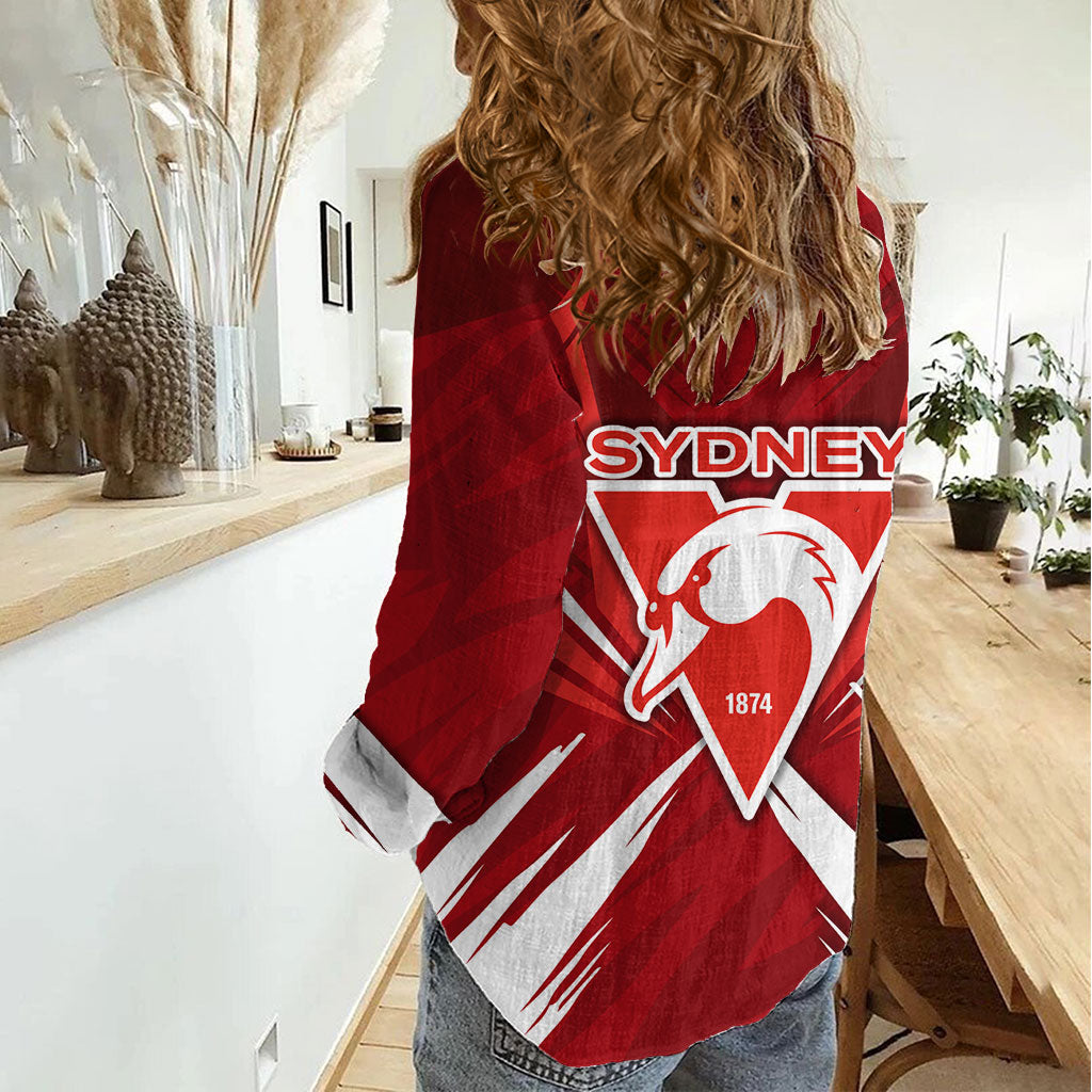 Sydney Swans Australian Football Women Casual Shirt Muscular Swan Mascot - Bold Team Colors