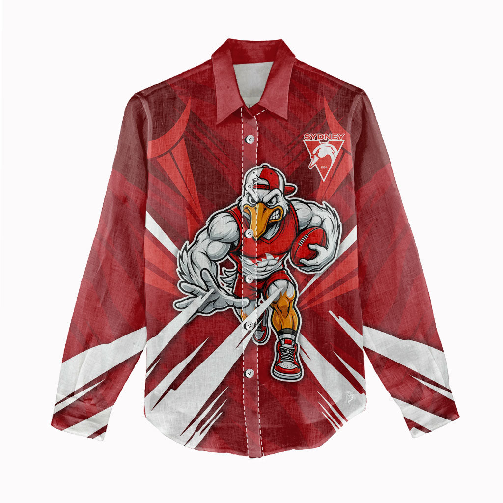 Sydney Swans Australian Football Women Casual Shirt Muscular Swan Mascot - Bold Team Colors