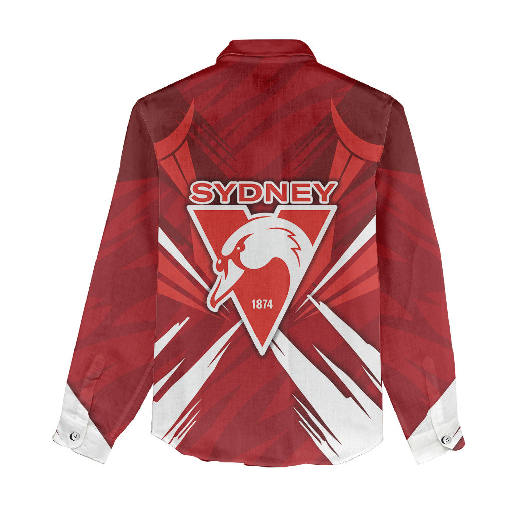 Sydney Swans Australian Football Women Casual Shirt Muscular Swan Mascot - Bold Team Colors