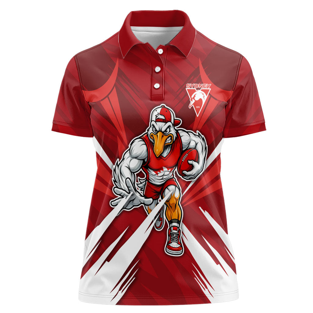 Sydney Swans Australian Football Women Polo Shirt Muscular Swan Mascot - Bold Team Colors