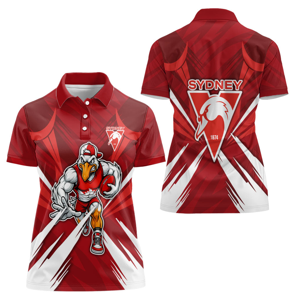 Sydney Swans Australian Football Women Polo Shirt Muscular Swan Mascot - Bold Team Colors