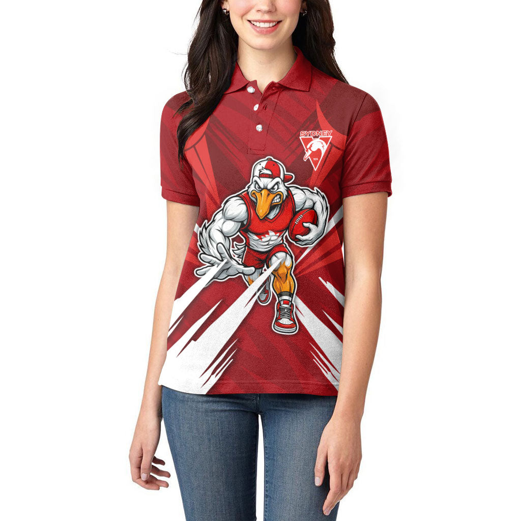 Sydney Swans Australian Football Women Polo Shirt Muscular Swan Mascot - Bold Team Colors