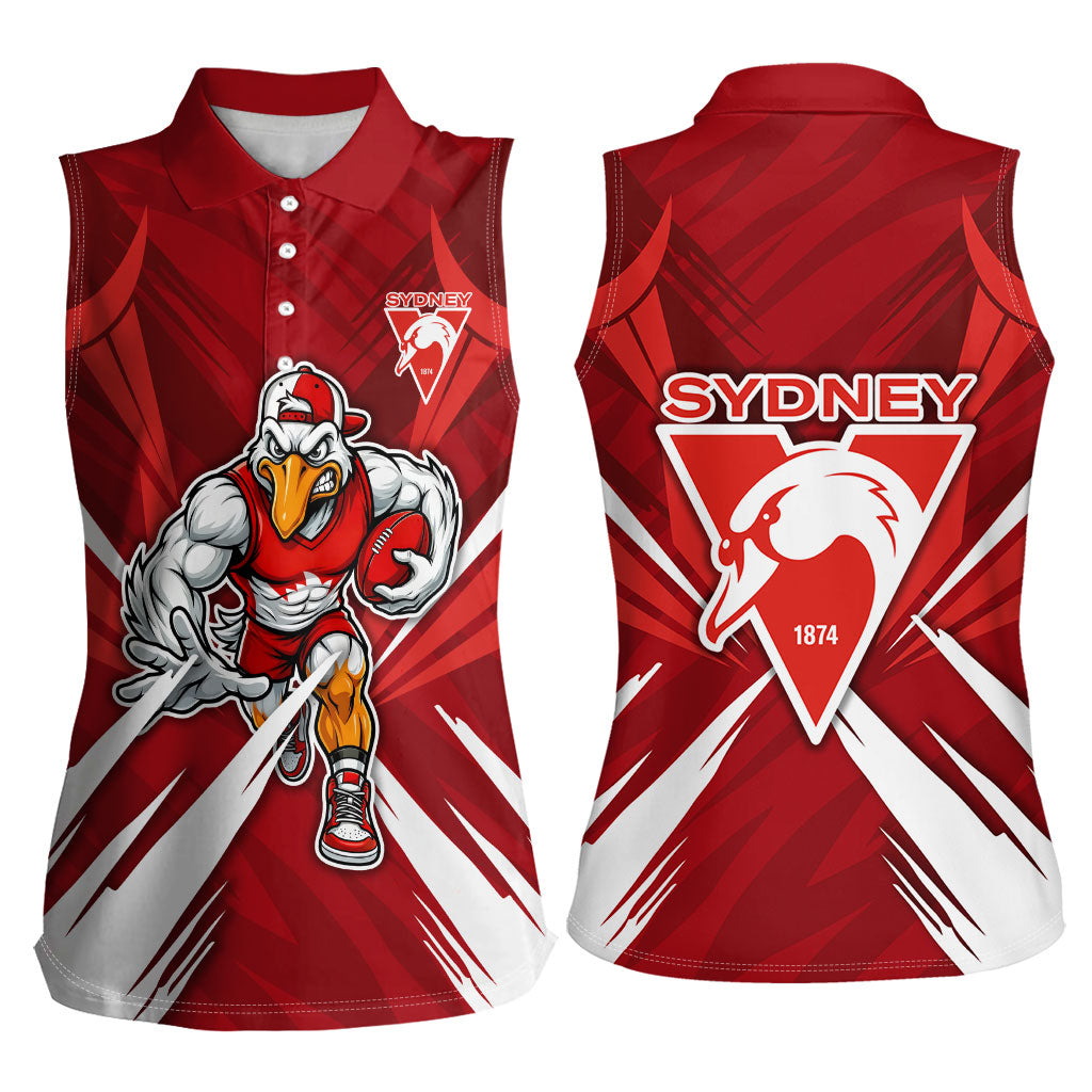 Sydney Swans Australian Football Women Sleeveless Polo Shirt Muscular Swan Mascot - Bold Team Colors