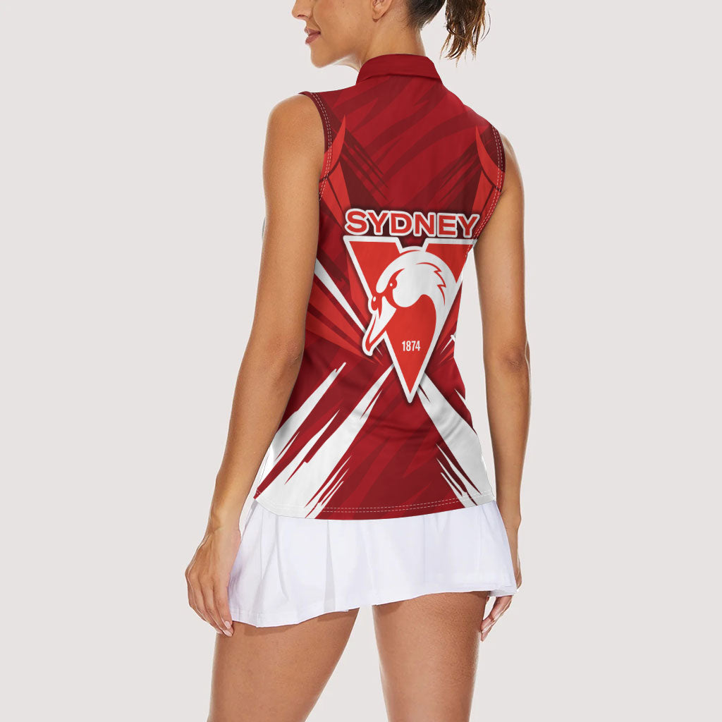 Sydney Swans Australian Football Women Sleeveless Polo Shirt Muscular Swan Mascot - Bold Team Colors